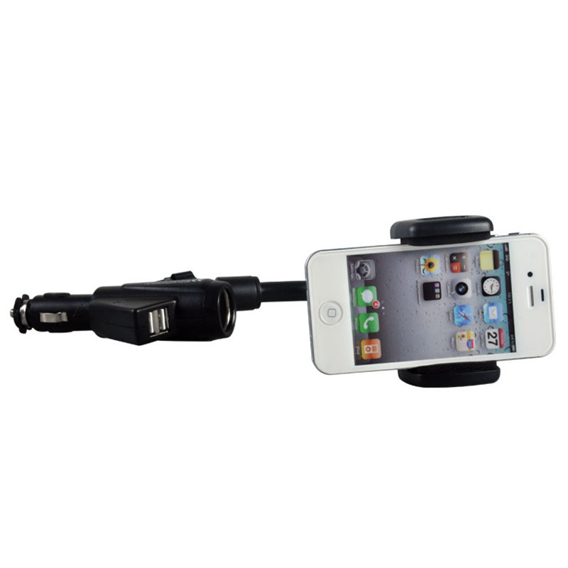 3 az 1-ben autós szivargyújtós, szabadon forgatható telefontartó kettős USB-porttal