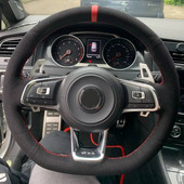 WCaRFun Personalizează husa volan auto din piele intoarsa neagra pentru Volkswagen VW Golf R MK7 Golf 7 GTI VW Polo GTI Scirocco 2015 2016
