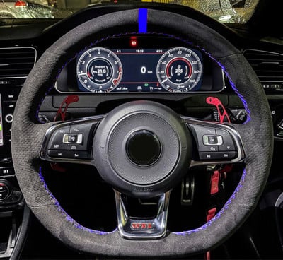 WCaRFun Personalizează husa volan auto din piele intoarsa neagra pentru Volkswagen VW Golf R MK7 Golf 7 GTI VW Polo GTI Scirocco 2015 2016