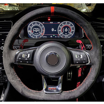 WCaRFun Personalizează husa volan auto din piele intoarsa neagra pentru Volkswagen VW Golf R MK7 Golf 7 GTI VW Polo GTI Scirocco 2015 2016