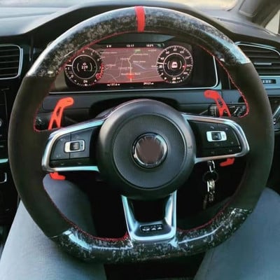 WCaRFun Personalizează husa volan auto din piele intoarsa neagra pentru Volkswagen VW Golf R MK7 Golf 7 GTI VW Polo GTI Scirocco 2015 2016