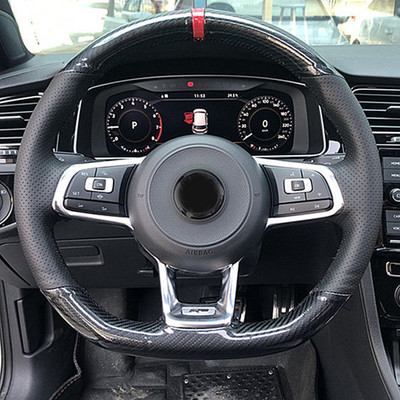 WCaRFun Personalizează husa volan auto din piele intoarsa neagra pentru Volkswagen VW Golf R MK7 Golf 7 GTI VW Polo GTI Scirocco 2015 2016