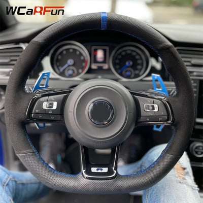 WCaRFun Personalizează husa volan auto din piele intoarsa neagra pentru Volkswagen VW Golf R MK7 Golf 7 GTI VW Polo GTI Scirocco 2015 2016
