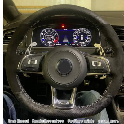 WCaRFun Personalizează husa volan auto din piele intoarsa neagra pentru Volkswagen VW Golf R MK7 Golf 7 GTI VW Polo GTI Scirocco 2015 2016