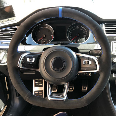 WCaRFun Personalizează husa volan auto din piele intoarsa neagra pentru Volkswagen VW Golf R MK7 Golf 7 GTI VW Polo GTI Scirocco 2015 2016