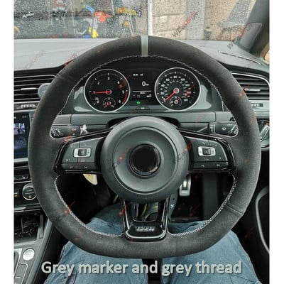 WCaRFun Personalizează husa volan auto din piele intoarsa neagra pentru Volkswagen VW Golf R MK7 Golf 7 GTI VW Polo GTI Scirocco 2015 2016