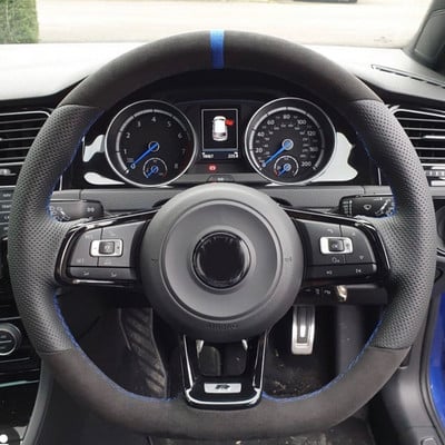 WCaRFun Personalizează husa volan auto din piele intoarsa neagra pentru Volkswagen VW Golf R MK7 Golf 7 GTI VW Polo GTI Scirocco 2015 2016