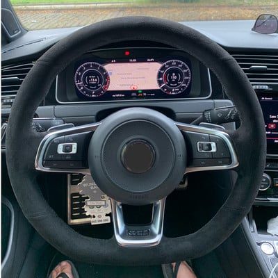 WCaRFun Personalizează husa volan auto din piele intoarsa neagra pentru Volkswagen VW Golf R MK7 Golf 7 GTI VW Polo GTI Scirocco 2015 2016