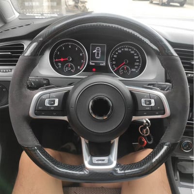 WCaRFun Personalizează husa volan auto din piele intoarsa neagra pentru Volkswagen VW Golf R MK7 Golf 7 GTI VW Polo GTI Scirocco 2015 2016