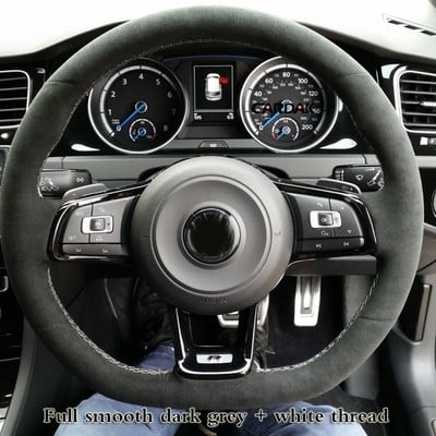 WCaRFun Personalizează husa volan auto din piele intoarsa neagra pentru Volkswagen VW Golf R MK7 Golf 7 GTI VW Polo GTI Scirocco 2015 2016