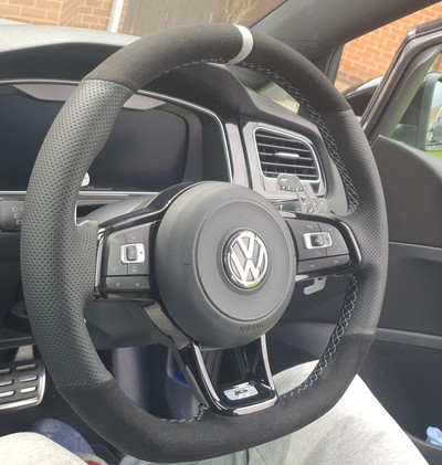 WCaRFun Personalizează husa volan auto din piele intoarsa neagra pentru Volkswagen VW Golf R MK7 Golf 7 GTI VW Polo GTI Scirocco 2015 2016