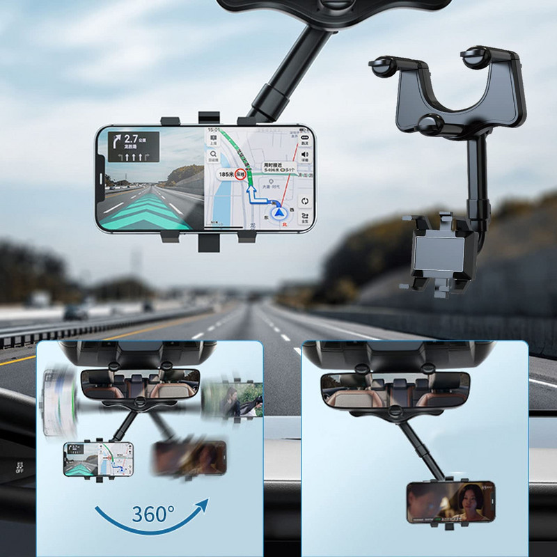 360°-ban forgatható autós visszapillantó tükör telefontartó Többfunkciós állítható univerzális telefon GPS tartó minden okostelefonhoz és autóhoz