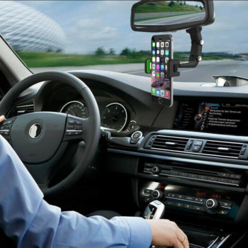 Огледало за обратно виждане на кола Щипка за държач за телефон Многофункционална въртяща се на 360 градуса висяща стойка Скоба за мобилен телефон за всички автомобили