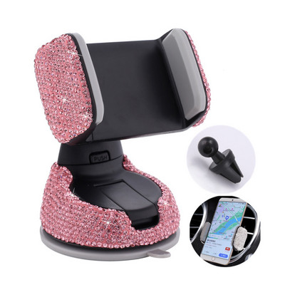 Suport pentru telefon mobil pentru mașină, cristal cu diamante, ieșire de aer, suport pentru telefon mobil, tablou de bord, navigație automată, raft cu ventuză femei