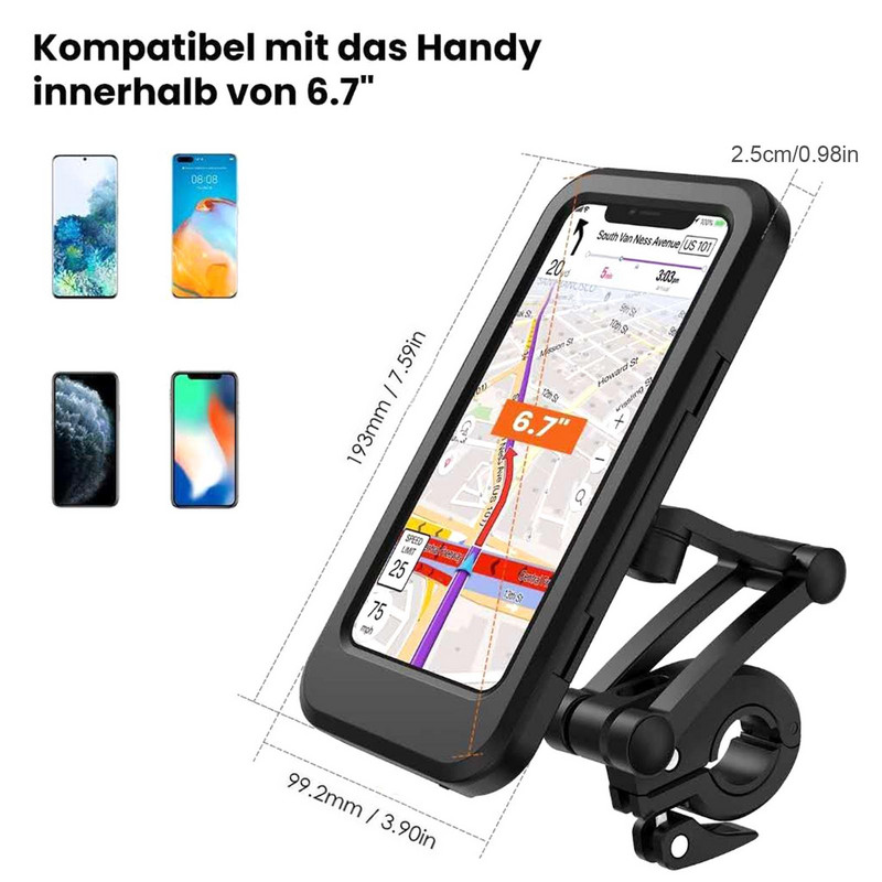 Motociklo dviračio mobiliojo telefono GPS laikiklio dėklo krepšio laikiklis vairo vandeniui atsparus reguliuojamas laikiklis universalus