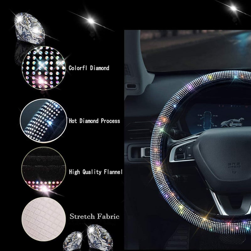 Autó kormánykerék burkolat Crystal Diamond Sparkling Car SUV Kormánykerék védő Jármű Autó Dekoráció Szénszálas