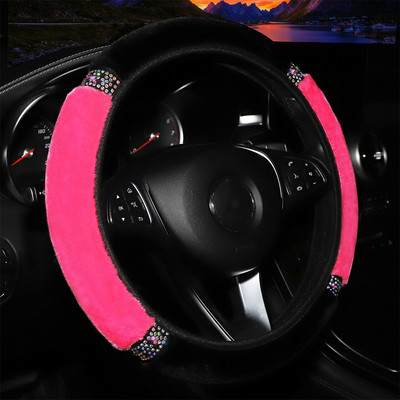 Κάλυμμα τιμονιού αυτοκινήτου με Crystal Diamond Sparkling Car Suv Steering Heel Protector Vehicle Auto Decoration Λούτρινο υλικό
