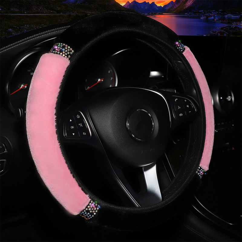 Autó kormánykerék burkolat Crystal Diamond Sparkling Car SUV kormánykerék védővel Jármű Autó dekoráció Plüss anyag