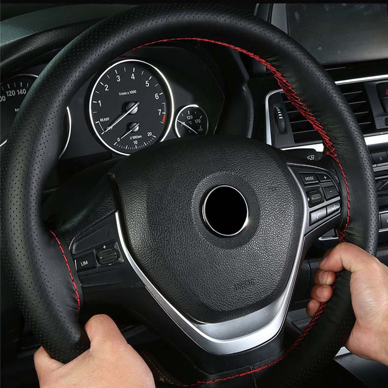 Καλύμματα τιμονιού αυτοκινήτου Πλεξούδα DIY 38cm από μαλακό τεχνητό δέρμα Καλύμματα αυτοκινήτου αυτοκινήτου με βελόνα και κλωστή Αξεσουάρ αυτοκινήτου