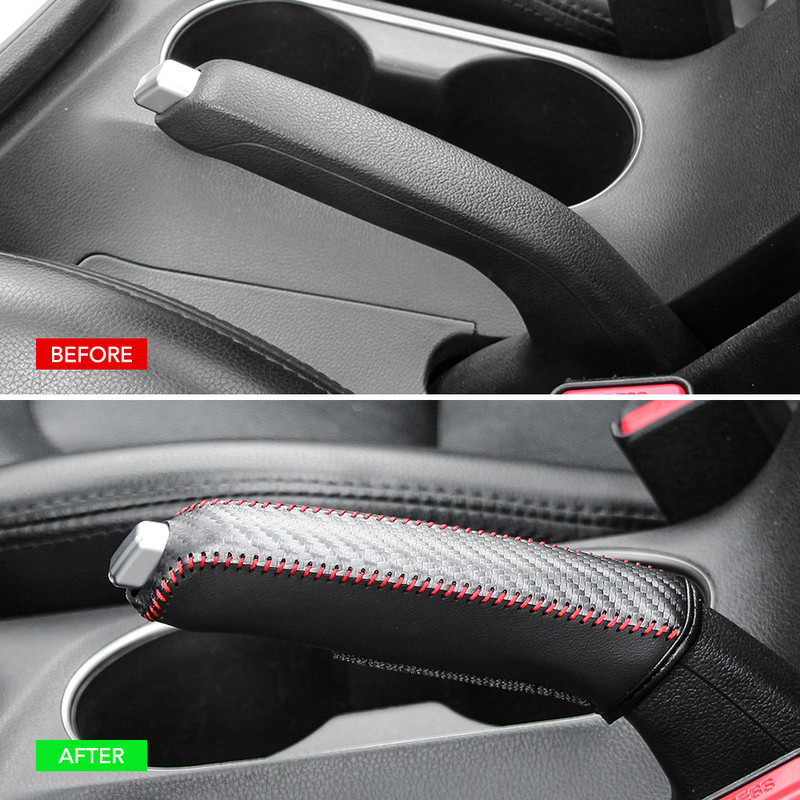Capac frână de mână, stil din fibră de carbon, din piele, pentru Volkswagens VW CC Polo T5 6R Golf 7 6 5 4 MK7 MK5 Passat B6 Touran