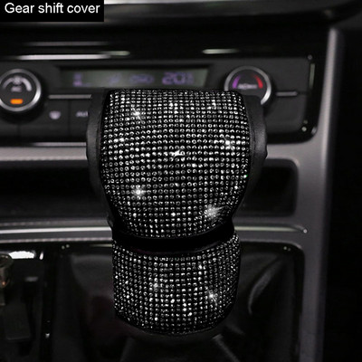 Dimanta kristāla automašīnas pārnesumu pārslēgšanas apkakles pārsegs Glitter Rhinestones Auto rokas bremžu pārsegi melnas krāsas automašīnas salona piederumi