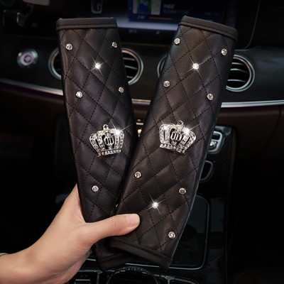 2 komada modne kožne navlake za sigurnosni pojas automobila od kamenčića Crystal Crown Univerzalni jastučić za ramena Dodaci za unutrašnjost automobila
