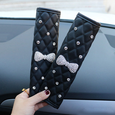 2 komada modne kožne navlake za sigurnosni pojas automobila od kamenčića Crystal Crown Univerzalni jastučić za ramena Dodaci za unutrašnjost automobila