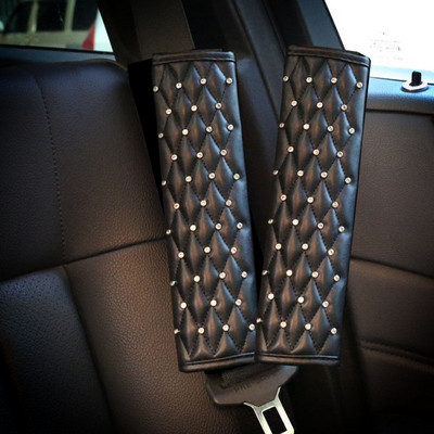 2 komada modne kožne navlake za sigurnosni pojas automobila od kamenčića Crystal Crown Univerzalni jastučić za ramena Dodaci za unutrašnjost automobila