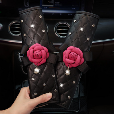 2 komada modne kožne navlake za sigurnosni pojas automobila od kamenčića Crystal Crown Univerzalni jastučić za ramena Dodaci za unutrašnjost automobila