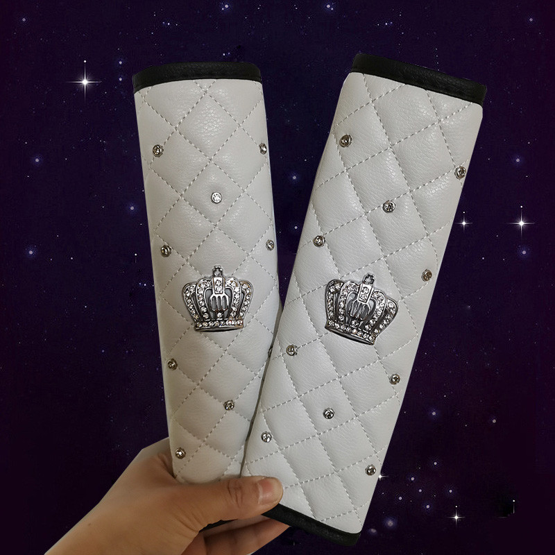 2 komada modne kožne navlake za sigurnosni pojas automobila od kamenčića Crystal Crown Univerzalni jastučić za ramena Dodaci za unutrašnjost automobila