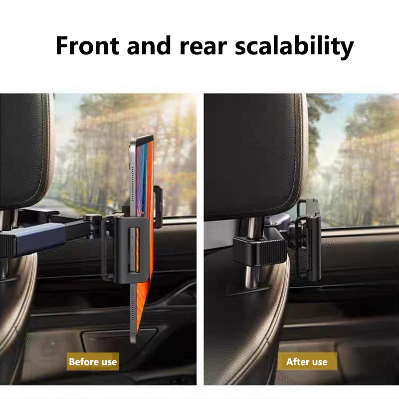Nový držiak na telefón na opierku hlavy do auta, roztiahnuteľný stojan na tablet, nastavenie zadného vankúša pre iPad 4,7-12,9 palca