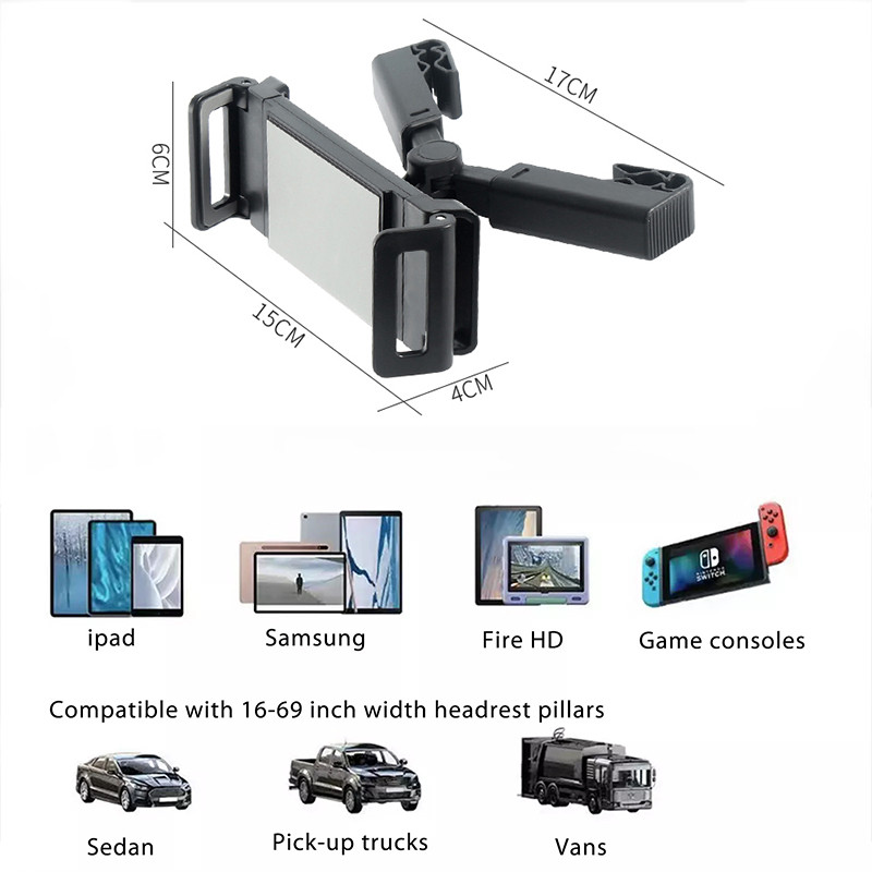 Nový držiak na telefón na opierku hlavy do auta, roztiahnuteľný stojan na tablet, nastavenie zadného vankúša pre iPad 4,7-12,9 palca