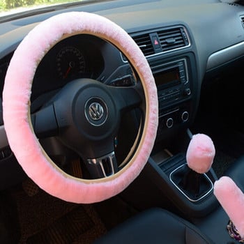 Κάλυμμα τιμονιού αυτοκινήτου Προστατευτικό κάλυμμα χειρόφρενου κιβωτίου ταχυτήτων Διακόσμηση Ζεστό σούπερ χοντρό βελούδινο κολάρο Μαλακό μαύρο ροζ Γυναικείο Άνδρας