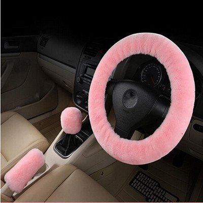 Κάλυμμα τιμονιού αυτοκινήτου Προστατευτικό κάλυμμα χειρόφρενου κιβωτίου ταχυτήτων Διακόσμηση Ζεστό σούπερ χοντρό βελούδινο κολάρο Μαλακό μαύρο ροζ Γυναικείο Άνδρας