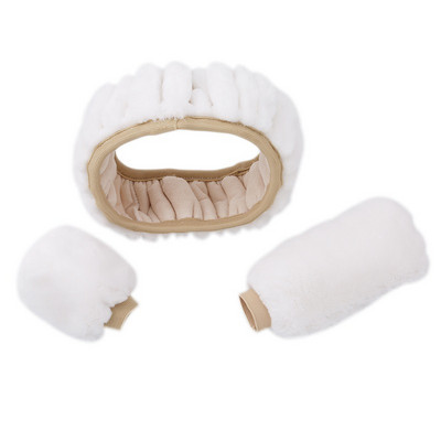 Kryt volantu auta, kryt ručnej brzdy, chránič dekorácie, teplý, super hrubý plyšový golier, mäkký, čierno-ružový, pre ženy aj mužov