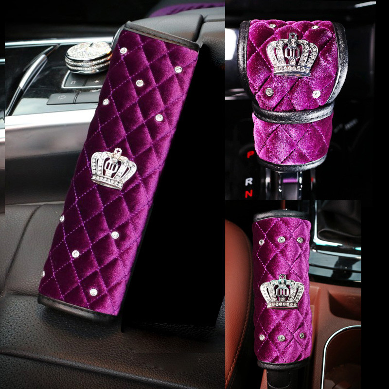 Žieminis minkštas pliušinis automobilio pavarų dangtelis Crystal Crown automatinio rankinio stabdžio dangtelis pavarų dėžės rankenėlės dangtelio modeliavimas automobilio salono priedai