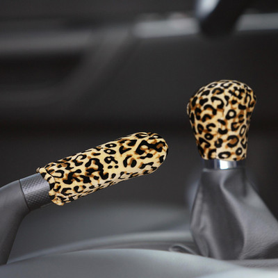 FORAUTO autós sebességváltó nyakörvek 2 db/szett Autós stílusú univerzális Leopard plüss kézifék markolat csúszásgátló belső kiegészítők