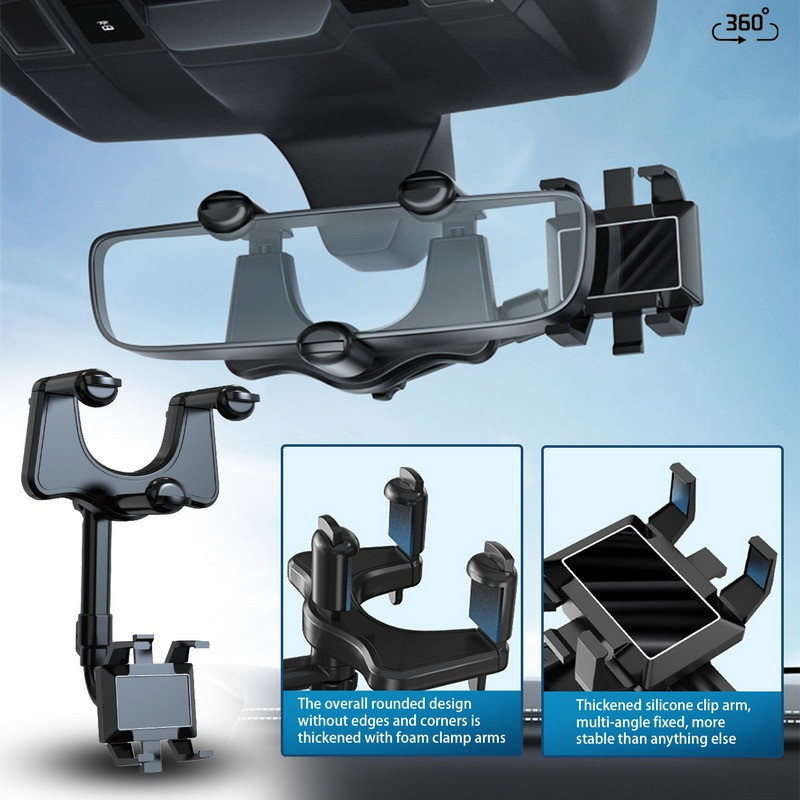 Suport de telefon reglabil la 360° pentru oglindă retrovizoare pentru mașină Suport universal pentru suport GPS pentru vehicul Suport telescopic rotativ pentru telefon în mașină