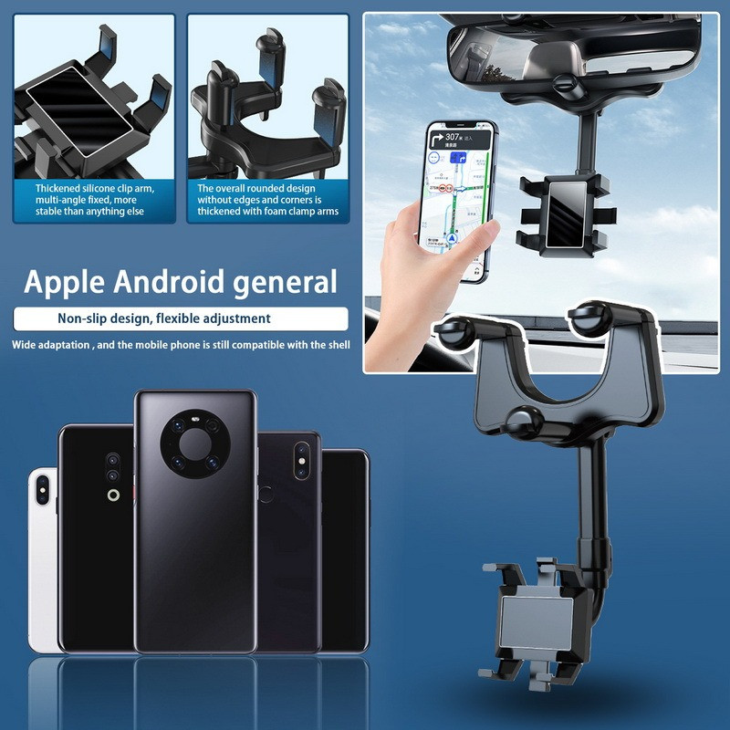 Suport de telefon reglabil la 360° pentru oglindă retrovizoare pentru mașină Suport universal pentru suport GPS pentru vehicul Suport telescopic rotativ pentru telefon în mașină