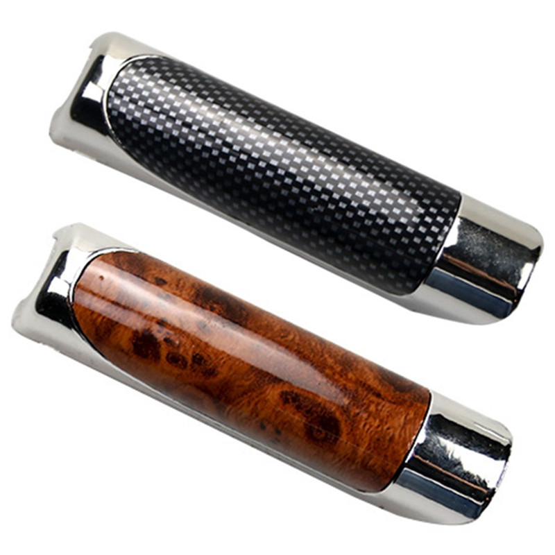 Capac de frână de mână pentru mașină SUV Creativ din fibră de carbon din lemn de cereale Capac de protecție pentru frâna de mână de mașină Decorație Manșon pârghie de frână de mână