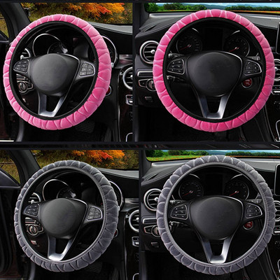 Universalus 37-39cm vairo gaubtas Minkštas šiltas pliušinis elastingas vairo dangtelis skirtas žieminėms automobilio vairo vidaus dalims