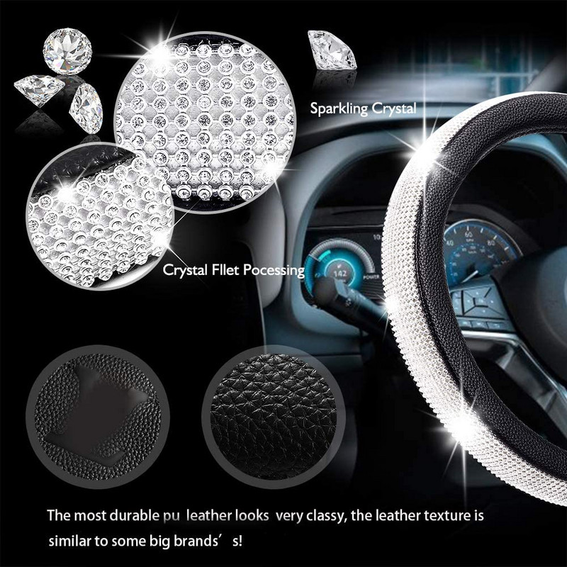 2022 Bling Bling Diamond Rhinestones Crystal Navlaka za volan automobila PU kožna torbica za dodatke za automobile Stil automobila