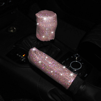 1 комплект Diamond Crystal Car Gear Shift Collar Cover Glitter Rhinestones Auto Shifter Hand Brake Decorations Interior Accessories