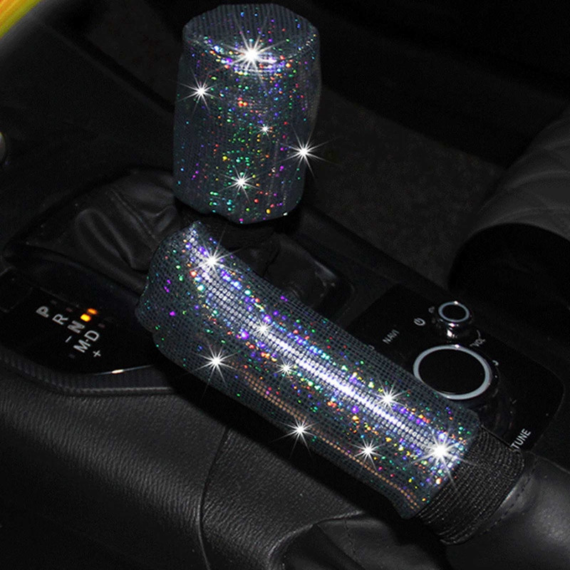 1 set diamant cristal mașină schimbător de viteze guler capac strasuri sclipici auto schimbător frână de mână decorațiuni accesorii interioare