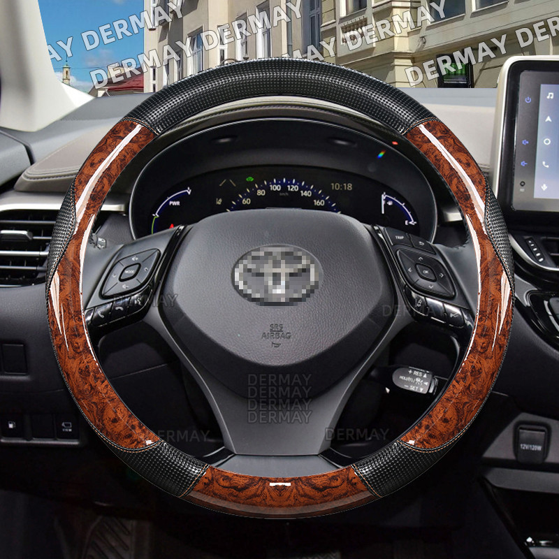 Toyota CHR C-HR DERMAY autóhoz Kormánykerék burkolat Csúszásmentes mahagóni fa szemcsés Divat Autó Kiegészítők belső tér
