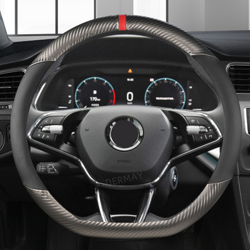 Carbon Fiber+ Δερμάτινο κάλυμμα τιμονιού αυτοκινήτου για Skoda Octavia A5 A7 RS Octavia 2 3 Combi Auto Εσωτερικά αξεσουάρ