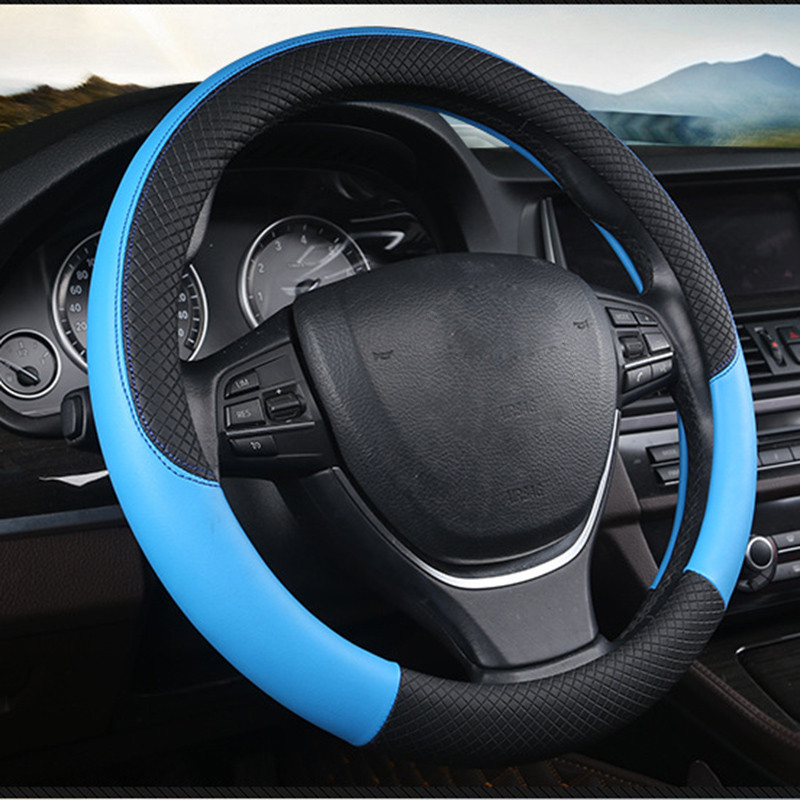 Tvornička rasprodaja Volan Crna kožna navlaka za volan automobila 38 cm Poklopac kotača Navlake za volan Dodatna oprema za unutrašnjost