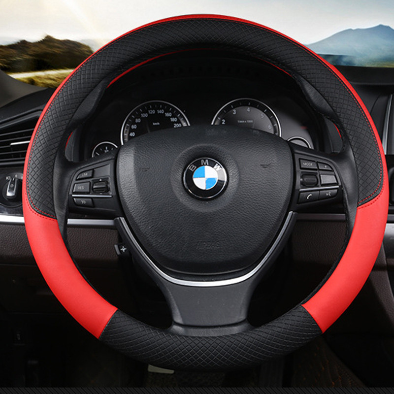 Tvornička rasprodaja Volan Crna kožna navlaka za volan automobila 38 cm Poklopac kotača Navlake za volan Dodatna oprema za unutrašnjost
