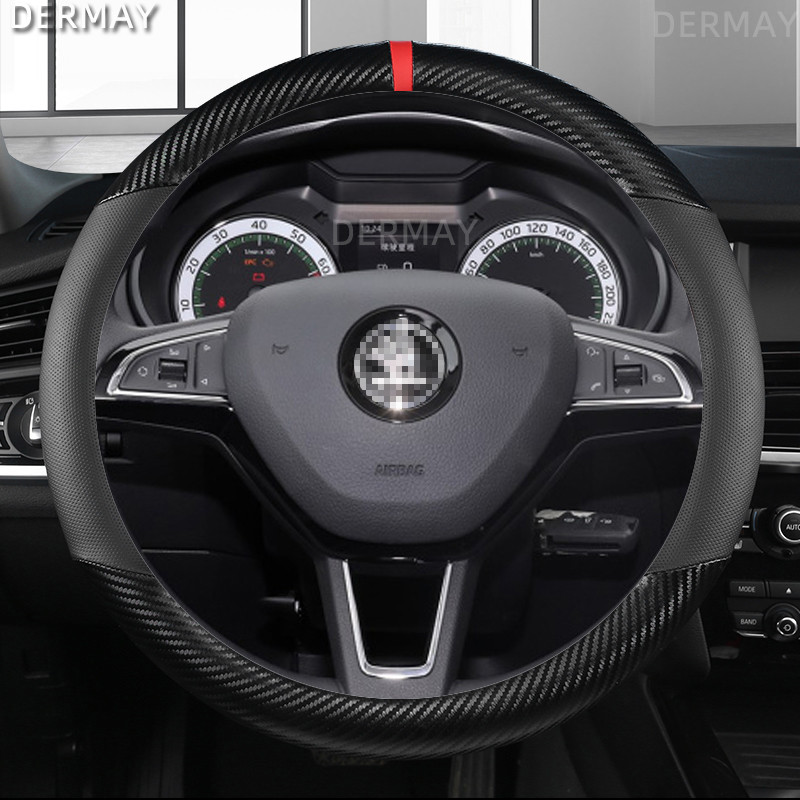 Fibră de carbon + husă pentru volan pentru Skoda Fabia 1 2 3 MK1 MK2 MK3 Combi Sedan Accesorii pentru interior auto