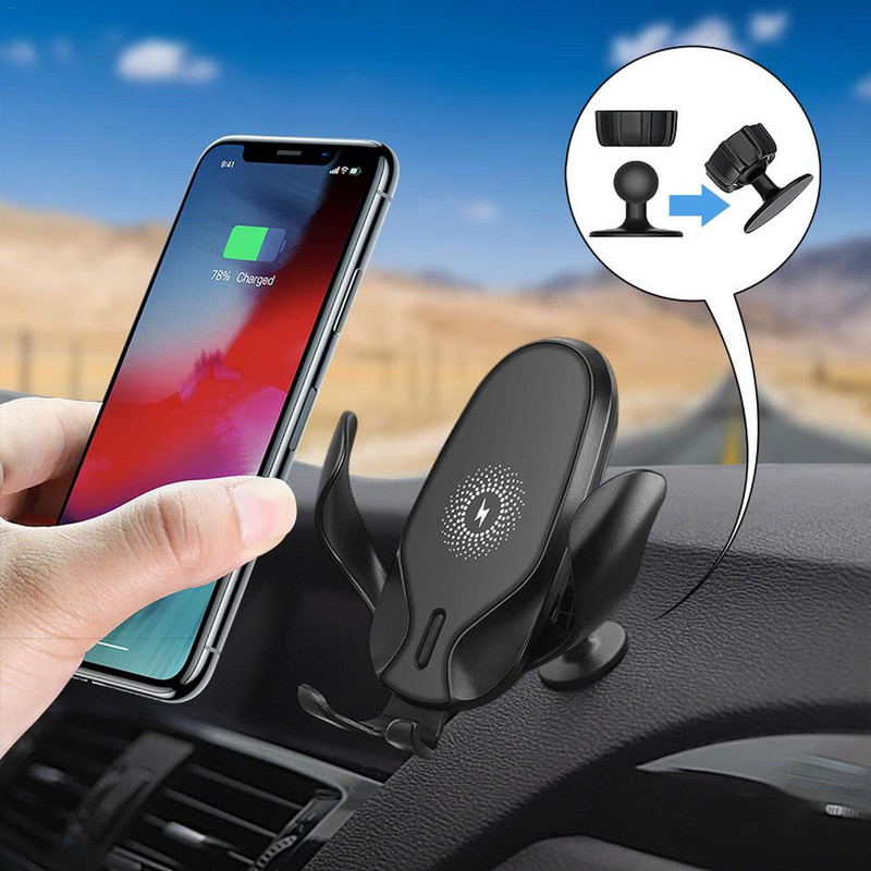15 W Quick QI vezeték nélküli autós töltőre szerelhető gravitációs szorító gyorstöltő tartó telefonhoz 11 Pro Max 8 XR XS Sam sung S20 S10 S9